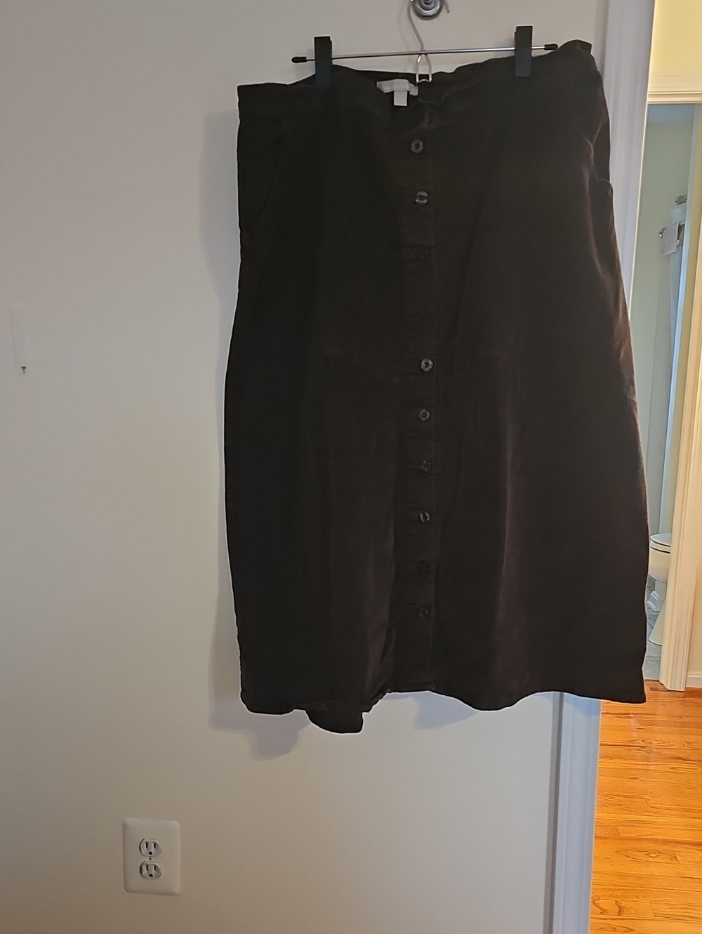 Brown Button-Front Midi Cordoroy Skirt By Woman Within With Pockets